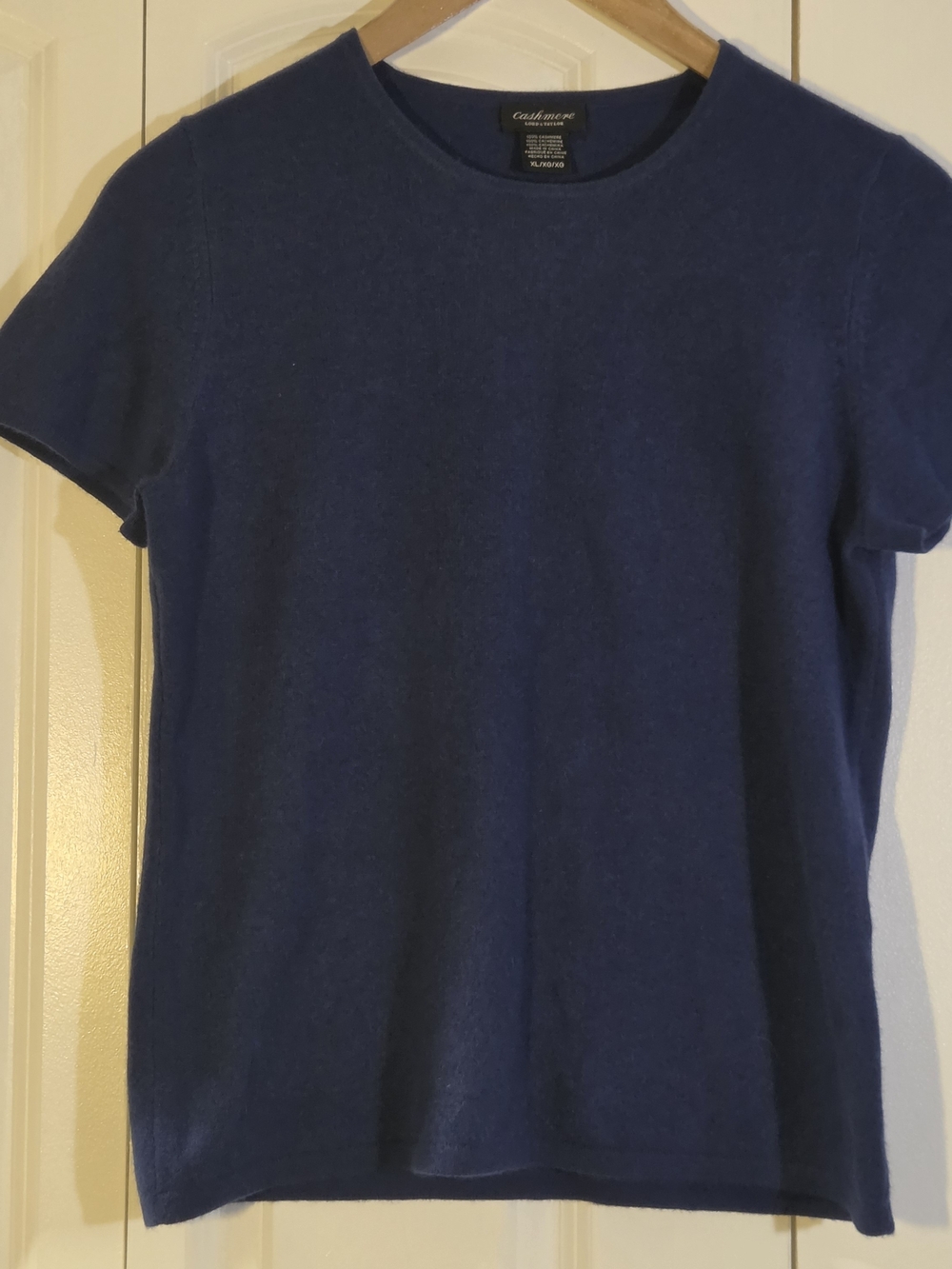 Lord & Taylor Women Sweater XL Navy Blue 100% Cashmere Short Sleeve Soft Luxury